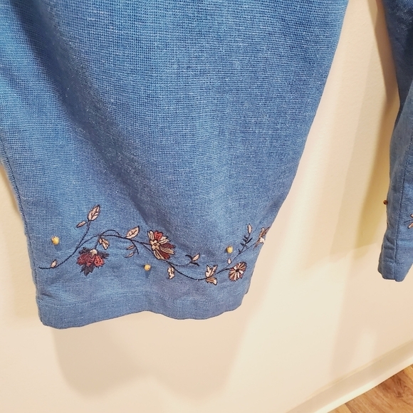 White tag women's blue linen blend capri comfy casual pants plus size 14… - Picture 4 of 9